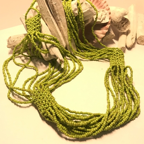 AWESOME Green Multi-Strand Beaded Necklace - Picture 1 of 5